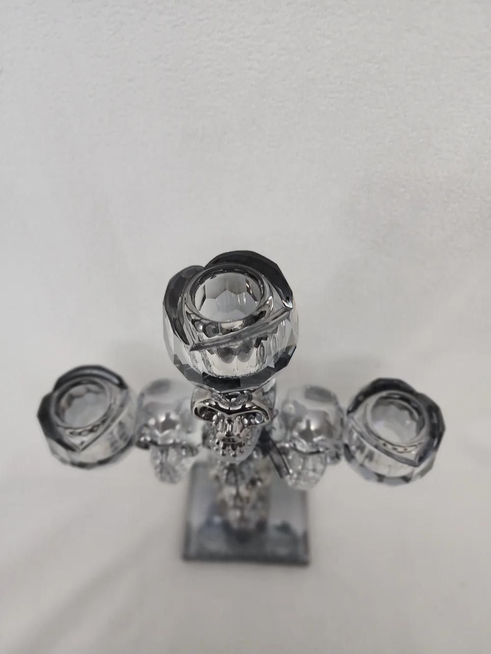 Crystal SOLID GLASS Skull Cross Candle Holder - Silver